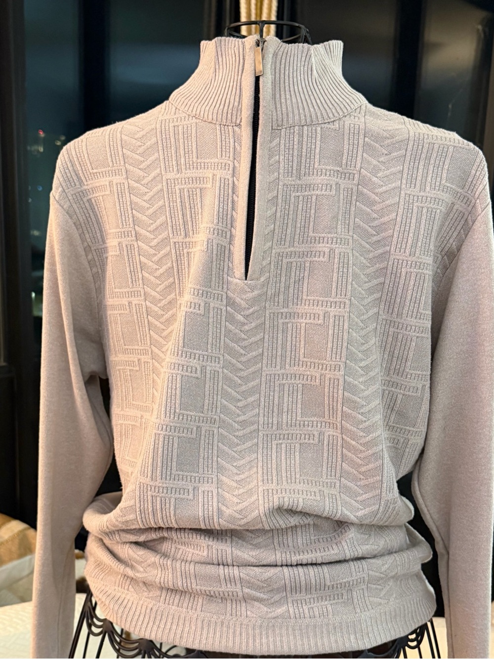 Men’s Light Taupe Textured Zip-Neck Sweater by Vertical.